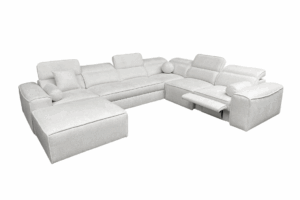 Narożnik TAVIO VII MIX - regulowane zagłówki + pojemnik na pościel + GRATIS PODUSZKI - 343x278/187 cm