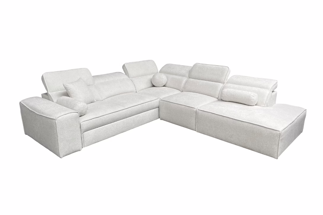 Narożnik TAVIO IX – regulowane zagłówki + pojemnik na pościel + GRATIS PODUSZKI – 276×288 cm