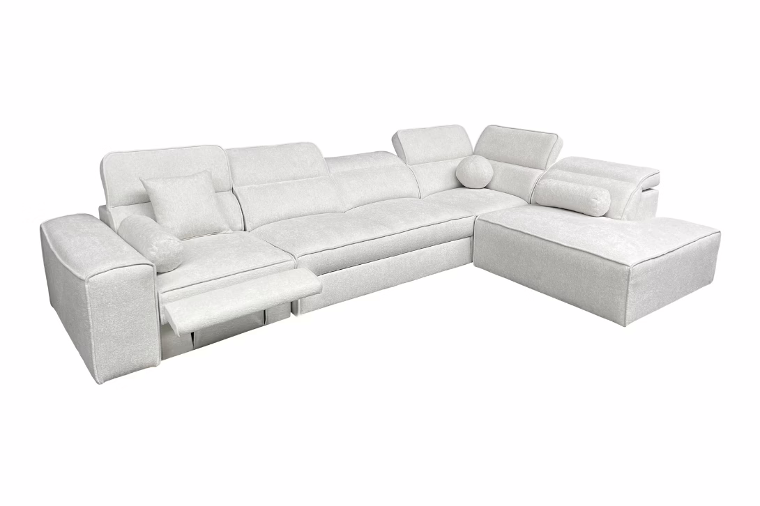 Narożnik TAVIO XI MIX – regulowane zagłówki + elektryczny podnóżek + GRATIS PODUSZKI – 347×216 cm