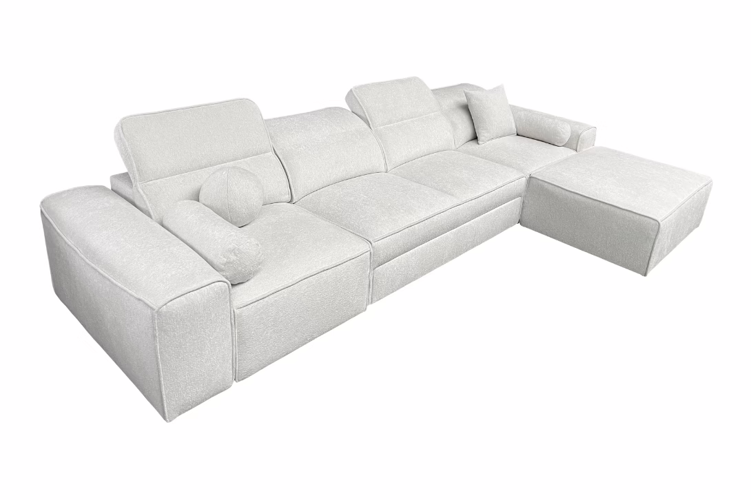 Narożnik TAVIO XII – regulowane zagłówki + pojemnik na pościel + GRATIS PODUSZKI – 343×187 cm