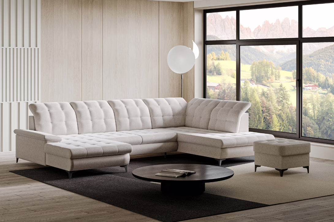 Narożnik VILIAM – regulowane zagłówki + 2 pojemniki na pościel