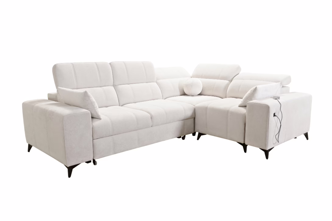 Narożnik VIVIEN II – regulowane zagłówki + pojemnik na pościel + GRATIS PODUSZKI – 276×205 cm