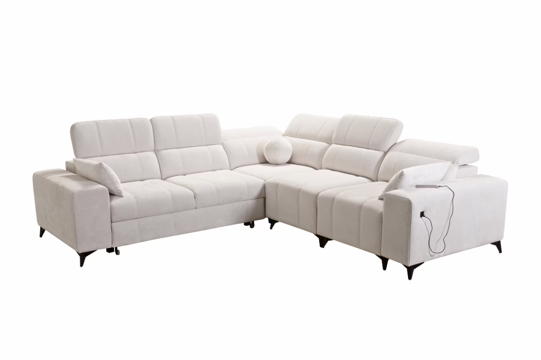 Narożnik VIVIEN III – regulowane zagłówki + pojemnik na pościel + GRATIS PODUSZKI – 276×276 cm