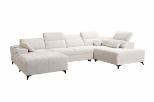 Narożnik VIVIEN V - regulowane zagłówki + pojemnik na pościel + GRATIS PODUSZKI - 345x216/184 cm