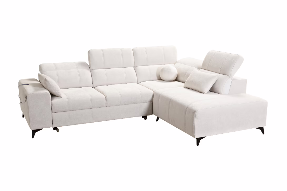 Narożnik VIVIEN VII – regulowane zagłówki + pojemnik na pościel + GRATIS PODUSZKI – 276×216 cm