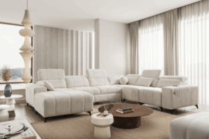 Narożnik VIVIEN VIII - regulowane zagłówki + pojemnik na pościel + GRATIS PODUSZKI - 345x276/184 cm