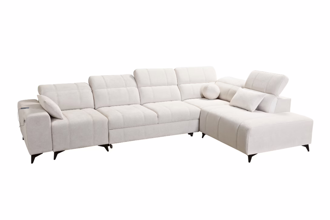 Narożnik VIVIEN XI – regulowane zagłówki + pojemnik na pościel + GRATIS PODUSZKI – 345×215 cm