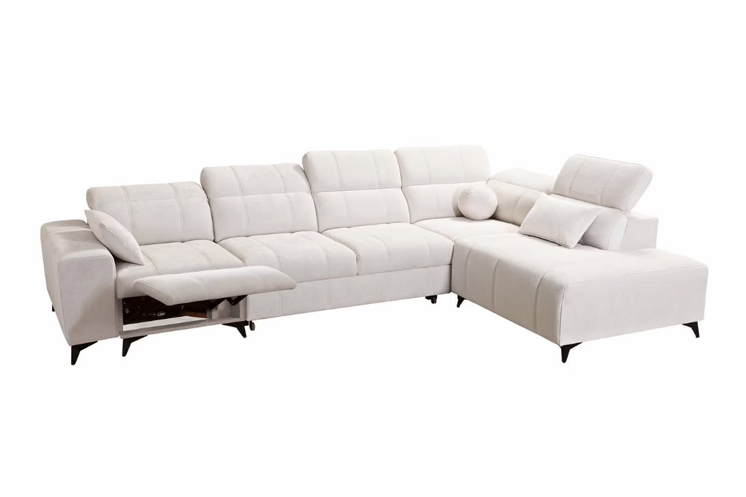 Narożnik VIVIEN XI MIX – regulowane zagłówki + elektryczny podnóżek + GRATIS PODUSZKI – 345×215 cm