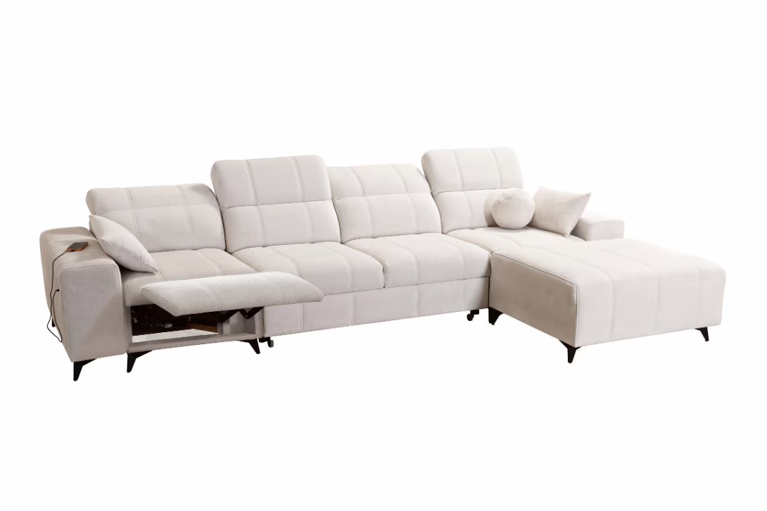 Narożnik VIVIEN XII MIX – regulowane zagłówki + elektryczny podnóżek + GRATIS PODUSZKI – 336×184 cm