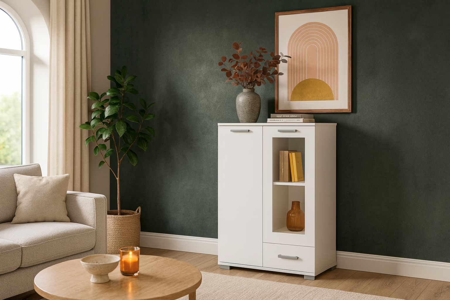 Komoda Molly z witryną 80 x 45 x 133 cm