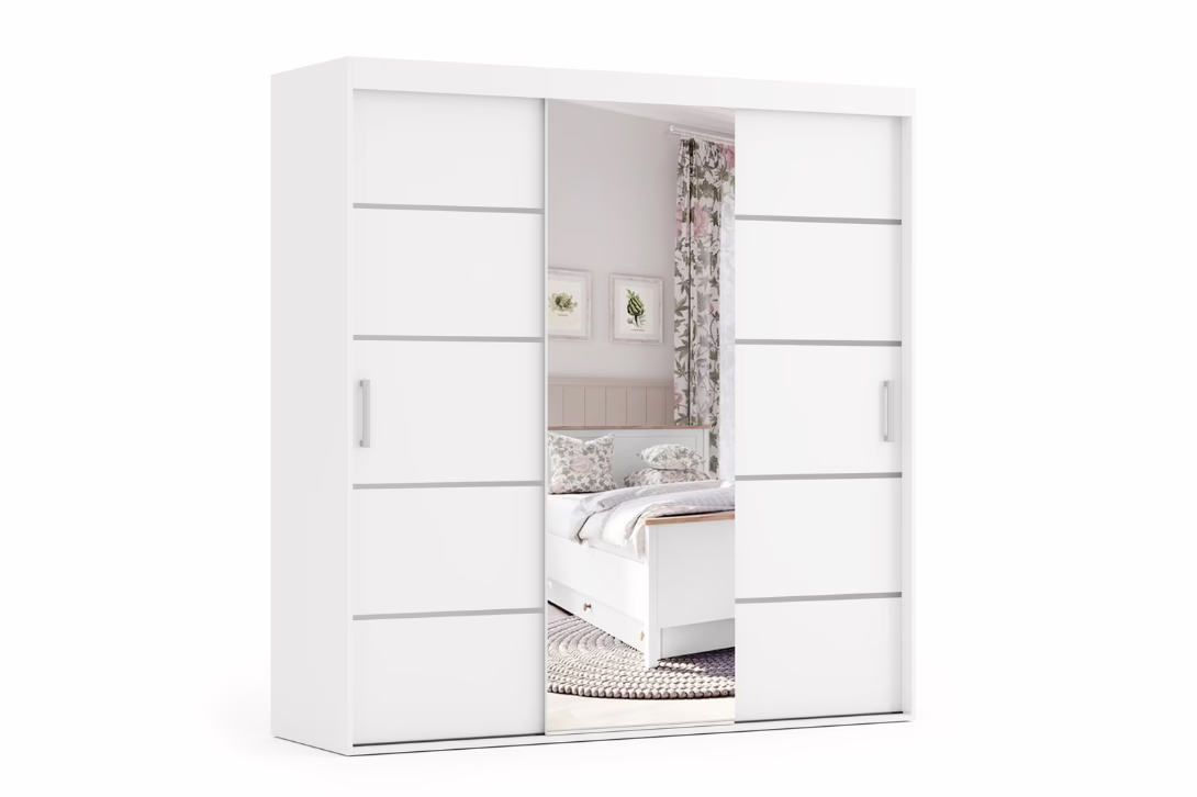 Szafa trzydrzwiowa LORIN Biała – Szerokość 230 cm | Wysokość 215 cm | Głębokość 50 cm – SZYBKA WYSYŁKA