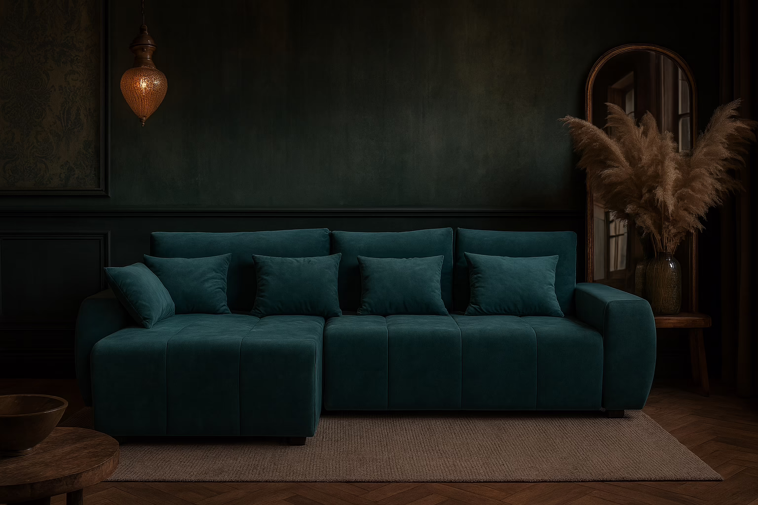 Narożnik DORA – funkcja spania + pojemnik na pościel