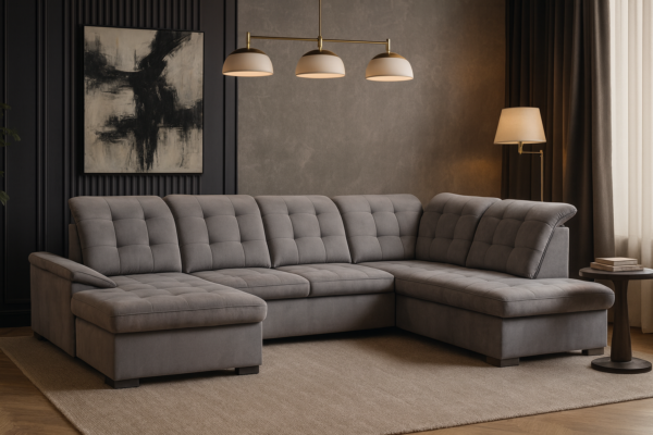 Narożnik ELIOT - regulowane zagłówki + 2 pojemniki na pościel