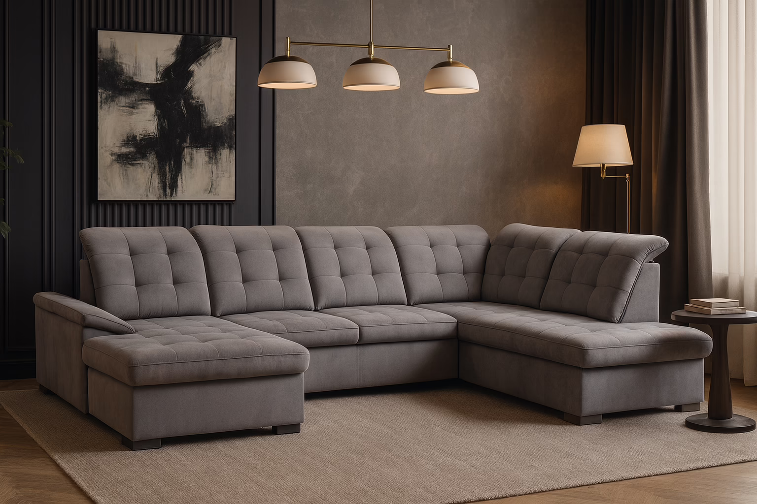 Narożnik ELIOT – regulowane zagłówki + 2 pojemniki na pościel