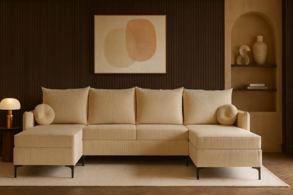 Narożnik LEO U - funkcja spania + pojemnik na pościel - sztruks