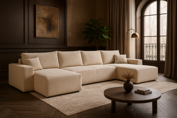 Narożnik MALAGA U - funkcja spania + pojemnik na pościel - sztruks