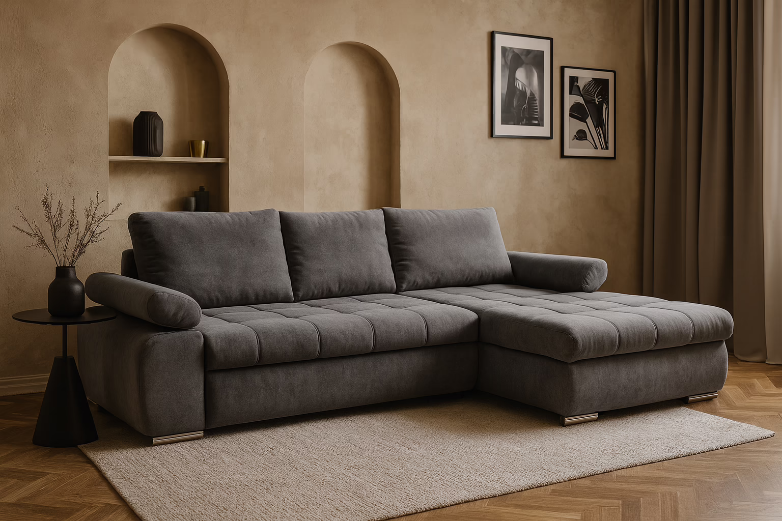 Narożnik MILO – funkcja spania + pojemnik na pościel