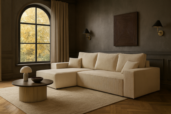 Narożnik MODO L - funkcja spania + pojemnik - sztruks