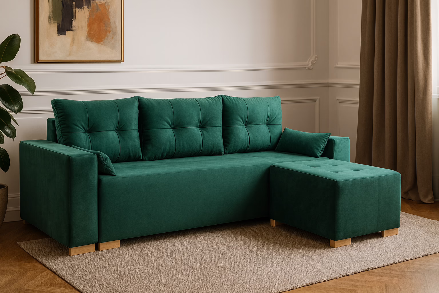 Sofa BARI + PUF – funkcja spania + pojemnik na pościel