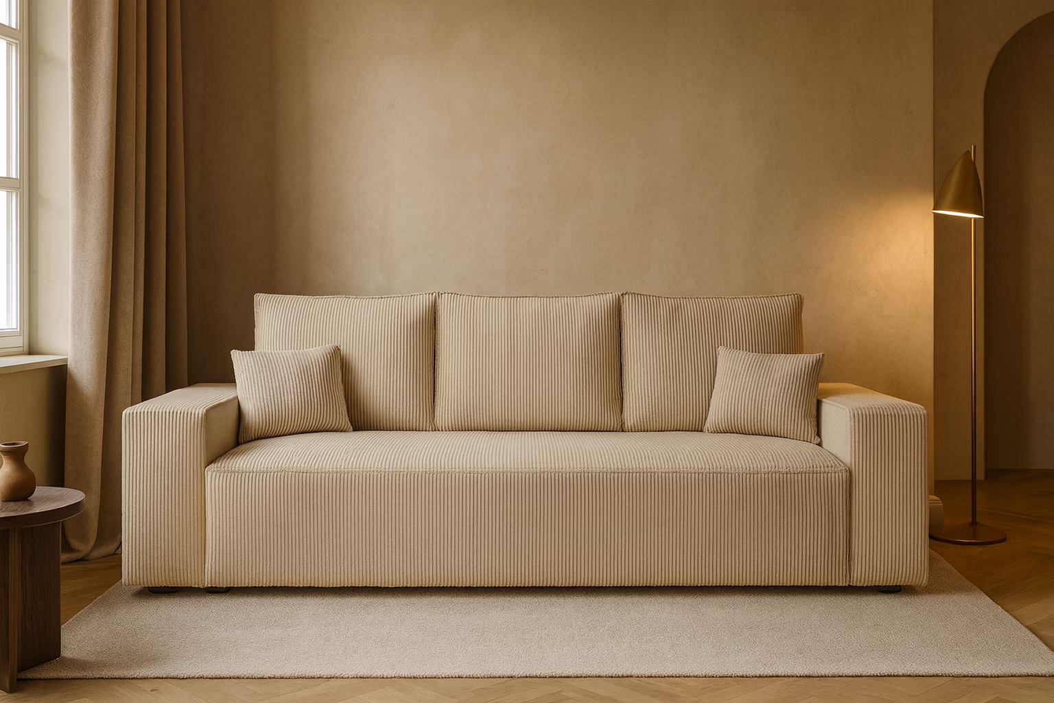 Sofa MODO – funkcja spania + pojemnik na pościel – sztruks